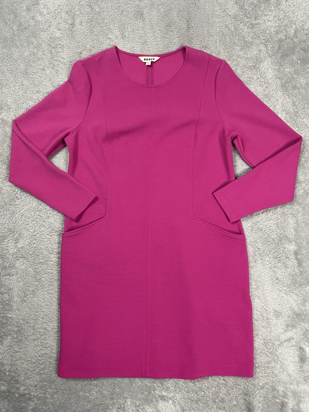 Boden Shift Dress Womens 14 Pink Textured Knit Long Sleeve Pockets Workwear